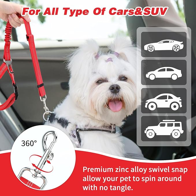 BWOGUE Pet Dog Cat Seat Belt Reflective Car Dog Headrest Restraint Leash Elastic Buffer Bungee Adjustable Tangle-Free Safety Leads Vehicle Seatbelt Harness for Small, Medium and Large Dogs (1 Pack)-Mewly Pet