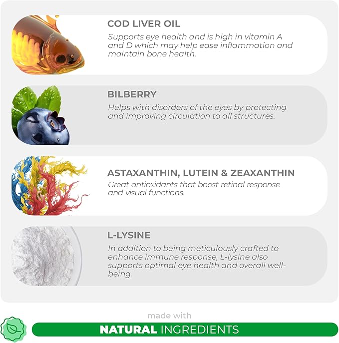 Eye Support for Dogs - 120 Chewable Tablets - Supplements for Vision, Eye Vitamins for Dogs, with Cod Liver Oil Antioxidant, Omega 3 EPA and DHA Fatty Acids.-Mewly Pet