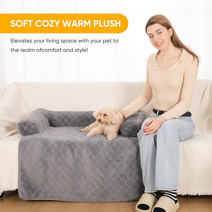 Calming Dog Couch Bed for Large Dogs, Durable Fluffy Fuzzy Dog Mat, Sofa Dog Bed Mats with Removable Washable Cover, Perfect for Small, Medium Dogs and Cats-Mewly Pet