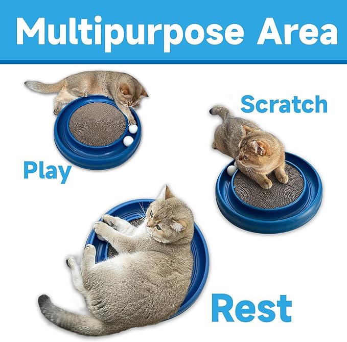Interactive Cat Ball Track Toy for Indoor Cats, Cat Scratching Board & Exercise Set for Bored Indoor Adult and Kitten Mental & Physical Stimulation, with Spare Ball to Prevent Loss (Blue)-Mewly Pet
