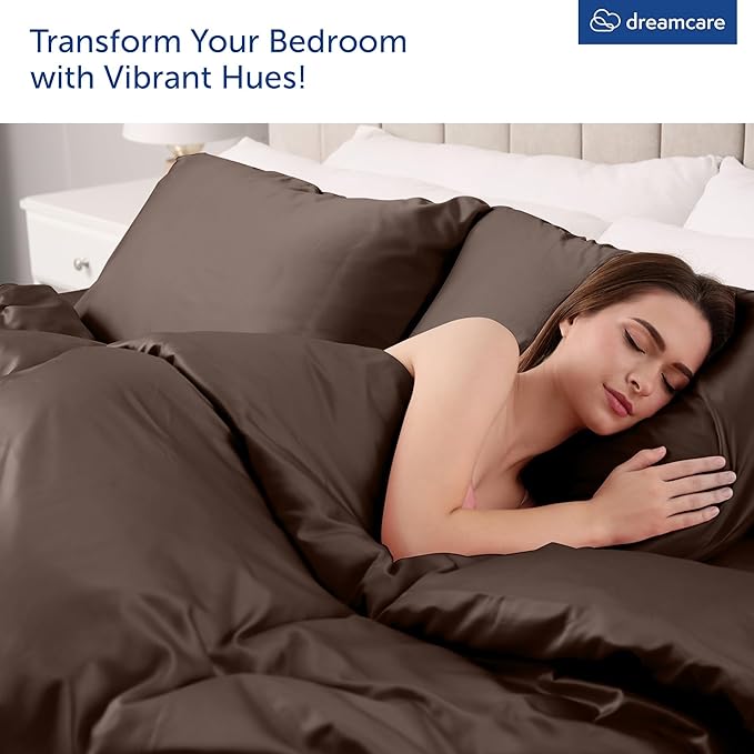 DREAMCARE Queen Size Sheets - Cooling Bed Sheets - 4pcs Set - up to 15" Deep Pocket Queen Sheet Set - Sheets Queen Size Bed - Soft & Long Lasting 100% Fine Microfiber with Side Pocket - Mocha Brown