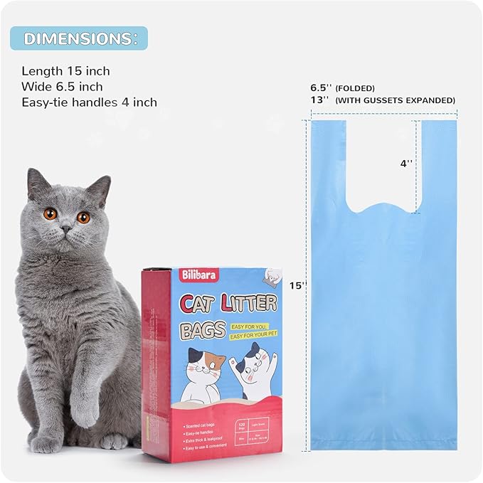 Cat Litter Bags, 120 Count, Ultra Thick, Scented, Leak-Proof, Disposable, 15 Liters Capacity-Mewly Pet