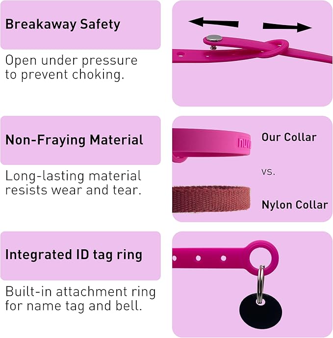 Cat Collar 2 Pack - Soft, Comfortable, and Lightweight Safety Breakaway Collar with Name Tag Ring for Outdoor Cats and Sensitive Skin Kittens by Nuvuq (6 ⅞" to 10 ¼", Pink)-Mewly Pet