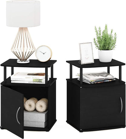 Furinno JAYA End Side Sofa Table/Nightstand with Door, 2-Pack, PVC Tubes, Black Wood