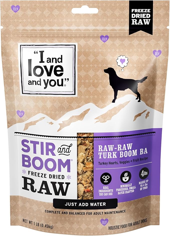 I AND LOVE AND YOU Stir and Boom Dehydrated Freeze Dried Raw Dog Food - Turkey - Grain Free, Real Meat, No Fillers, 1lb Bag-Mewly Pet