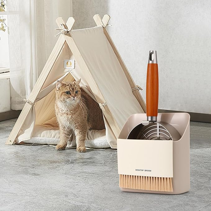 Extra-Thick Stainless Steel Cat Litter Scoop Heavy Duty Metal Litter Scooper with Holder Easy Remove Stuck Litter-Mewly Pet