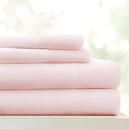 Linen Market 4 Piece King Sheet Set - Breathable, Double-Brushed Patterned Cooling Sheets – Oeko-TEX Certified Ultra Soft & Wrinkle-Free 16" Deep-Pocket King Sheets - Easy Care My Heart Pink