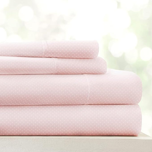 Linen Market Patterned Microfiber Full Sheet Set 4 Piece – Oeko-TEX Certified Ultra Soft & Wrinkle-Free - 16" Deep Pocket Sheets - Easy Care Full Size - My Heart Pink