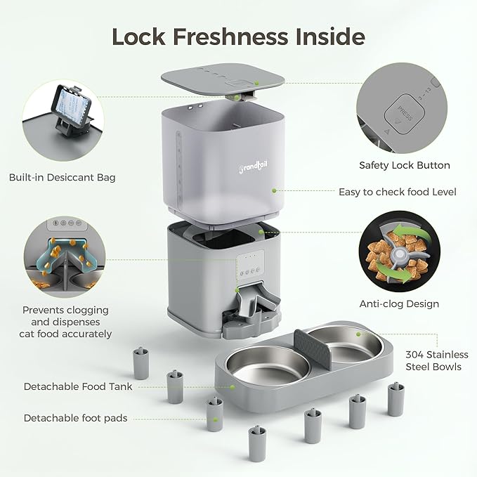 WiFi Automatic Cat Feeder with App - 6L Elevated Smart Food Dispenser for 2 Pets, Programmable 1-10 Meals, 2 Stainless Bowls & Dual Power-Mewly Pet