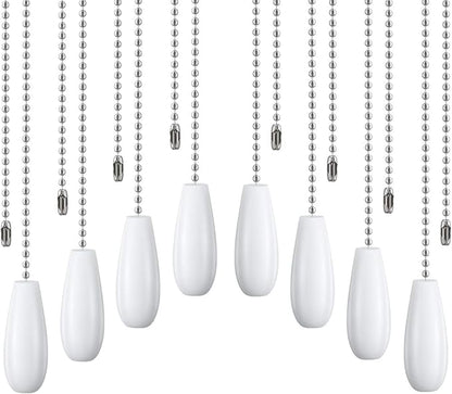8 Pieces Ceiling Fan Pull Chains Wooden Pendant Pull Chain Extension for Ceiling Light Lamp Fan Chain (White)