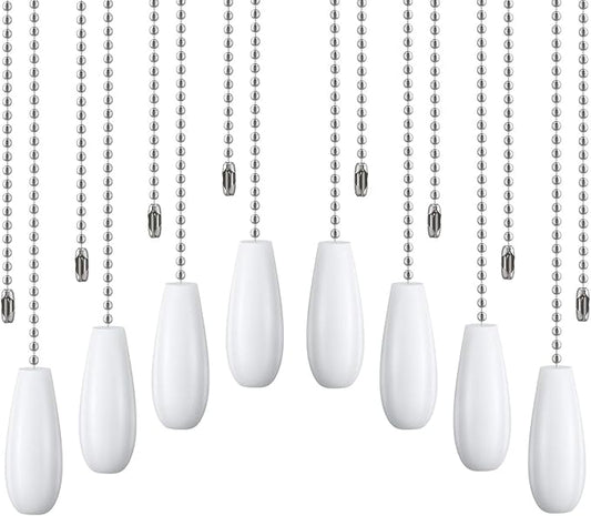 8 Pieces Ceiling Fan Pull Chains Wooden Pendant Pull Chain Extension for Ceiling Light Lamp Fan Chain (White)
