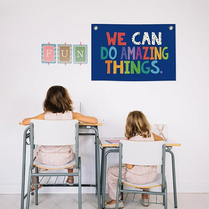 We Can Do Amazing Things Kids Banner Canvas, Classroom Blue Toddler Room Decor, Inspirational Hanging Flag Sign, Nursery Wall Tapestry Art for Playroom School Counseling Office Boy 20x30in