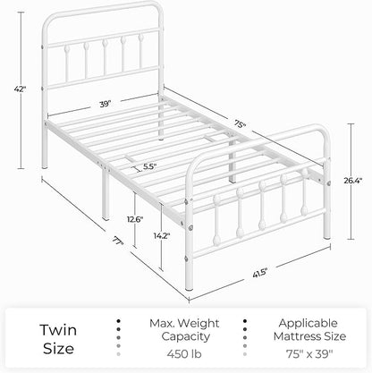 Yaheetech Classic Metal Platform Bed Frame Mattress Foundation with Victorian Style Iron-Art Headboard/Footboard/Under Bed Storage/No Box Spring Needed/Twin Size White