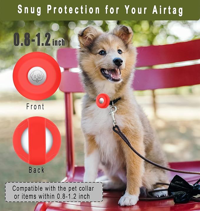 Airtag Holder for Dog Collar, Cibaabo Silicone Air Tag Case Cover Compatible with Apple Airtags for 0.8-1.2inch Cat Pet Collar Harness Loop-Mewly Pet