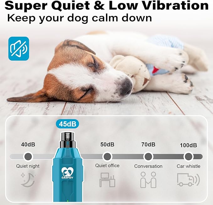 Casfuy 6-Speed Dog Nail Grinder - Newest Enhanced Pet Nail Grinder Super Quiet Rechargeable Electric Dog Nail Trimmer Painless Paws Grooming & Smoothing Tool for Large Medium Small Dogs (Bright Blue)-Mewly Pet