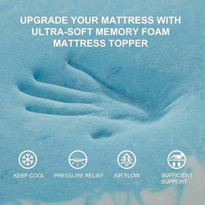 SINWEEK 1.5 Inch Mattress Topper 5-Zone Memory Foam Mattress Topper Pressure Relieve Soft Mattress Pad, CertiPUR-US Certified, Full Size Blue