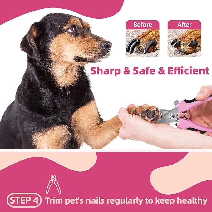 Pet Grooming Kit - 7 PCS Deshedding Brush Set with Slicker, Undercoat Rake, Bath Brush & Nail Clipper for Short & Long Haired Dogs, Cats (Pink)-Mewly Pet