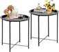 VECELO Side/End Table, Folding Round Metal Anti-Rust and Waterproof Outdoor or Indoor Tray for Living Room Bedroom Balcony and Office, 2 PCS, Black