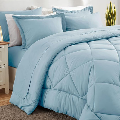 CozyLux Queen Comforter Set Light Blue - Bed in a Bag Queen Size 7 Pieces, Luxury Soft Bed Set for All Seasons, Bedding Set with Down Alternative Comforter, Sheets, Pillowcases & Shams
