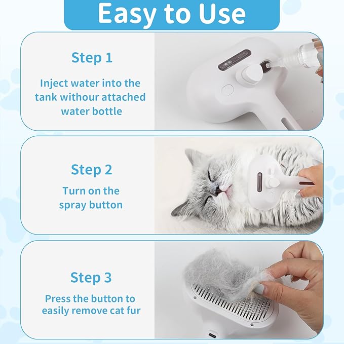 Dog Brush for Shedding, Cat Brushes for Indoor Cats, Cat Brush for Shedding - Pet Grooming Supplies with Steam, Hair Removal Comb Spray for Long-Haired Cats and Dogs (Waterless Shampoo)-Mewly Pet
