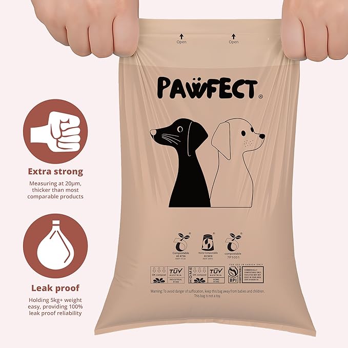 Pawfect Dog Poop Bags Rolls - Biodegradable Doggie Bags, Compostable Dog Waste Bags, BPI Certified Pet Waste Bags, Unscented, Large, Puppy Poo, Earth Friendly, Bolsas de Basura (480 counts)-Mewly Pet