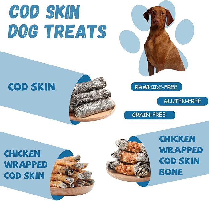Dog Treats Chicken Wrapped Cod Skin Knotted Bones-6.5", All-Natural Healthy Fish Skin Dog Chew Treats, Rich in Omega-3 Protein, 4 Counts, 10.6 OZ-Mewly Pet