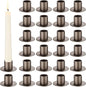 24 Pcs Gunmetal Taper Candle Holders Bulk for Pillar Candles Christmas Metal Short Candlestick Holder Gunmetal Centerpieces Decoration for Christmas Thanksgiving Anniversary Dinner Party