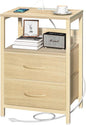 Yoobure Nightstand with Charging Station, Small Night Stand with Fabric Drawers and Storage Shelf for Bedrooms, Nightstands for Small Spaces, Bedside Table with USB Ports & Outlets, Bed Side Table