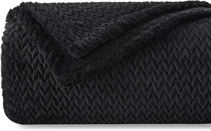NEWCOSPLAY Super Soft Throw Blanket Black Premium Silky Flannel Fleece Leaves Pattern Lightweight Bed Blanket All Season Use (Black, Throw(50"x60"))