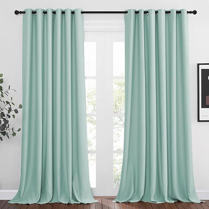 NICETOWN Light Reducing Grommet Curtains - Triple Woven Textured Soft Curtain Panels for Living Room Window Treatment Drapes for Sliding Door (W80 x L108, Aqua Blue, 2 Pieces)