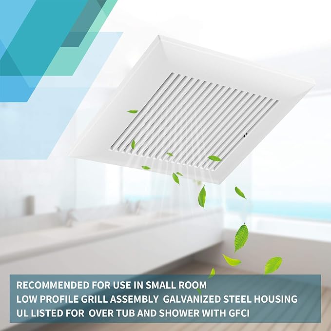 Tech Drive Very Quiet 80 CFM, 1.5 Sone No Attic access Needed Installation Bathroom Ventilation and Exhaust Fan with Humidity sensor