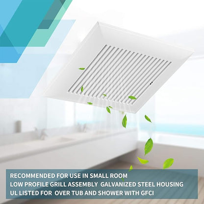 Tech Drive Very Quiet 80 CFM, 1.5 Sone No Attic access Needed Installation Bathroom Ventilation and Exhaust Fan with Humidity sensor