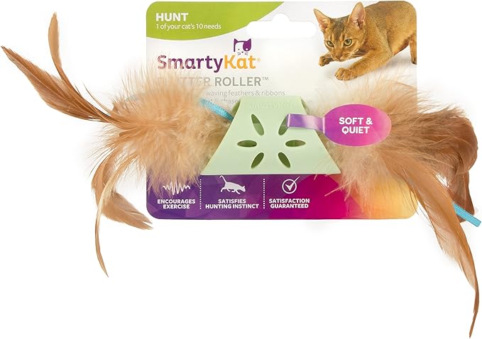 SmartyKat Flutter Roller Feather & Ribbon Chase Cat Toy - Green, One Size-Mewly Pet