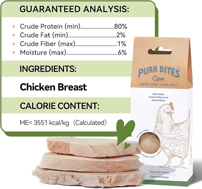 OPET Freeze Dried Chicken Cat Treats, Single Ingredient Grain Free High Protein Pet Food for Cats and Dogs, Healthy Training Snacks, Freeze Dried Cat Food (Chicken Breast, 1.48 Ounce)-Mewly Pet