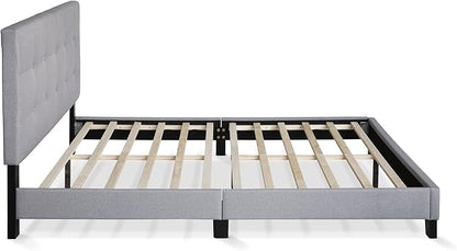 Furinno Laval Button Tufted Upholstered Platform Bed Frame, Queen, Glacier
