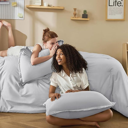 Litanika Light Grey Twin/Twin XL Comforter Set, 2 Pieces Lightweight Solid Bedding Comforter Set, All Season Fluffy Bed Set (66x90In Comforter & 1 Pillowcase)