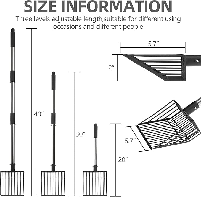 PUPTECK Fast Sifting Cat Litter Scoop - Long Handle Chicken Poop Scooper with Deep Shovel, Heavy Duty & Non-Stick Kitty Metal Litter Sifter, Chicken Coop Accessories-Mewly Pet