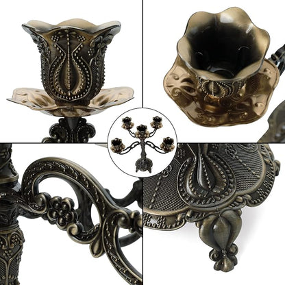 5-Candle Metal Candelabra 10.3 Inch Tall Candlestick Candle Holders for Home Decor Wedding Christmas Church Halloween Party,Bronze Tulip
