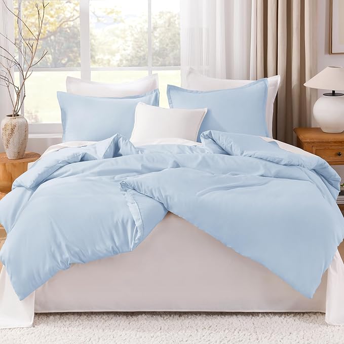 Litanika Comforters Light Blue Twin/Twin XL Size, 2 Pieces Lightweight Solid Bedding Comforter Set, All Season Fluffy Bed Set (66x90In Comforter & 1 Pillowcase)