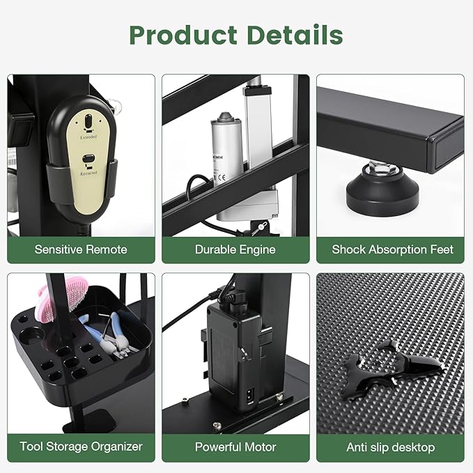 Electric Hydraulic Lift Pet Dog Grooming Table, 24Inch 360° Rotating Grooming Desktop for Small Dogs, with Overhead Arm, Wireless Remote, Tool Organizer, Black-Mewly Pet