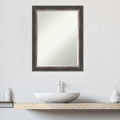 Amanti Art Brown Bathroom Mirror for Over Sink, 27x21 Bark Rustic Char Narrow Rectangle Vanity Mirror, Medium Country Rustic Frame, Hangs Horizonally and Vertically, Bathroom Wall Decor, Beveled Edge