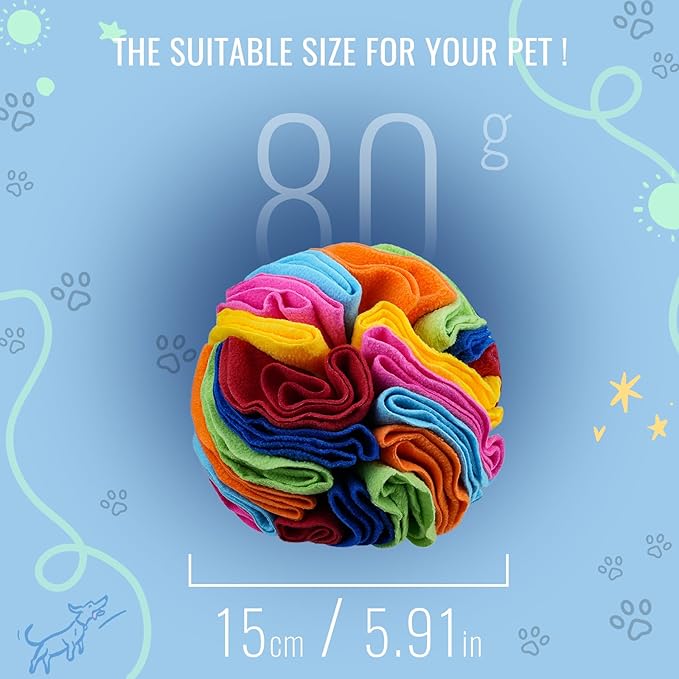 Pet Snuffle Ball, Puzzle Sniffing Interactive Dog Ball for Blind Dogs Training Stress Relief Dog Enrichment Toys Treat Machine Washable (15cm, Rainbow Color Upgrade)-Mewly Pet
