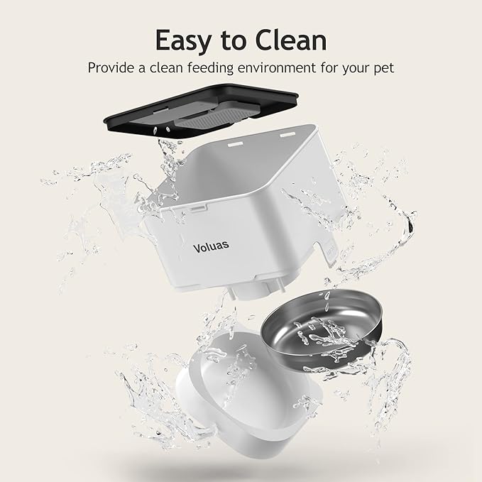 VOLUAS Automatic Cat Feeders - Timed Pet Feeder for Cats and Dogs with Dry Food Dispenser, Desiccant Bag, Programmable Portion Control, 4 Daily Meals, 10s Voice Recorder-Mewly Pet