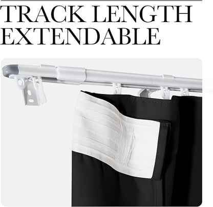 NICETOWN Room Divider Curtain with Adjustable Ceiling Track, W100 x L84 Blackout Curtain for Sliding Door, Ceiling Mouted Drape for Living Room/Hospital Divider, 1 Panel Black Drape, Whtie Track