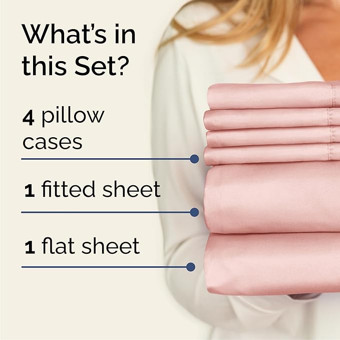 Cal King 6 Piece Sheet Set - Comfy Breathable & Cooling - Ultra Soft Hotel Luxury Bedding Set w/ 8-16 Inch Deep Pockets - 1 Flat & 1 Fitted Sheet & 4 Pillowcases - Wrinkle Free & Easy Care - Baby Pink