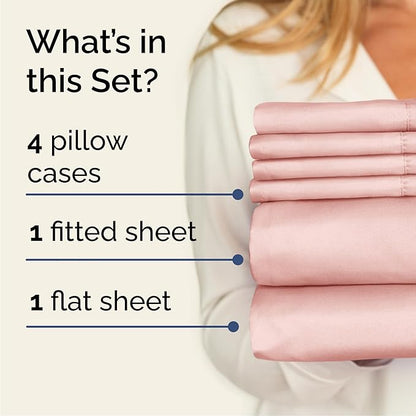 Cal King 6 Piece Sheet Set - Comfy Breathable & Cooling - Ultra Soft Hotel Luxury Bedding Set w/ 8-16 Inch Deep Pockets - 1 Flat & 1 Fitted Sheet & 4 Pillowcases - Wrinkle Free & Easy Care - Baby Pink