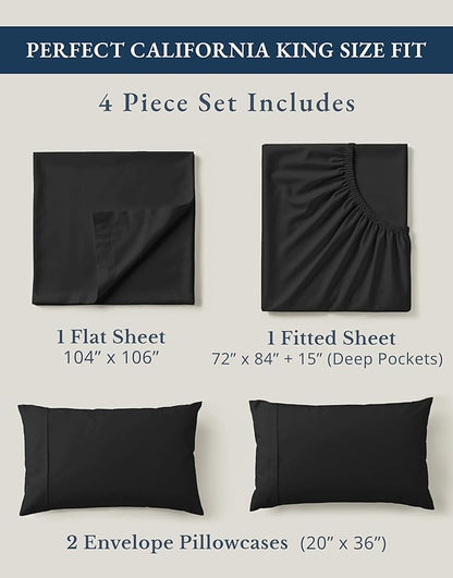 Lane Linen 100% Organic Cotton California King Sheets Set, 4-Piece Pure Organic Cotton Long Staple Percale Weave Ultra Soft Best Bedding Sheets for Bed, Breathable, Fits Mattress Upto 15" Deep - Black