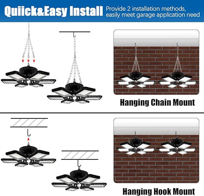 LED Garage Lights 4 Pack -180W, 18000LM 6500K Led Shop Light with 6+1 Deformable Panels, Basement Barn Light Garage Ceiling Lights, E26/E27 for Garage, Warehouse, Shop, Basement