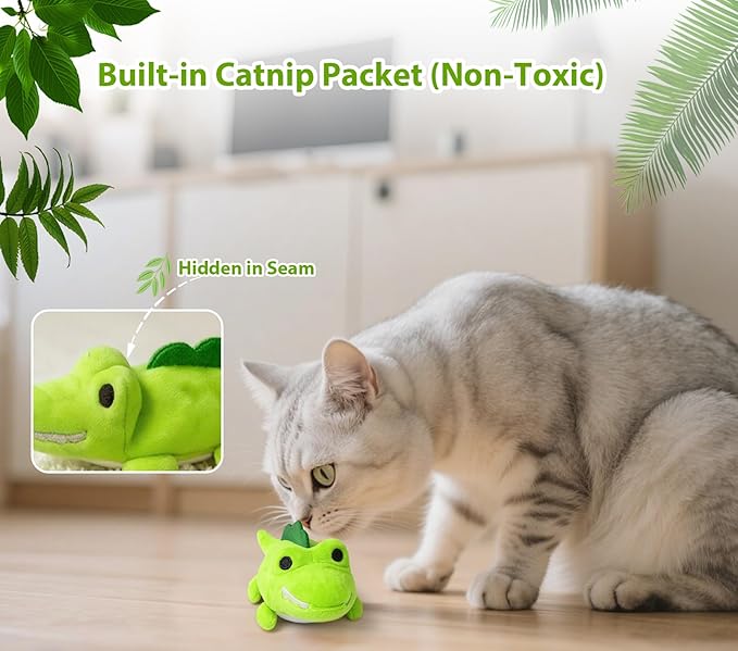 Interactive Cat Toys for Indoor Cats - Automatic Moving Cat Chase Toy for Bored Indoor Adult Cats - 360° Random Movement, Tail Wagging & Catnip Stimulation - Electric Croc(Short Plush)-Mewly Pet