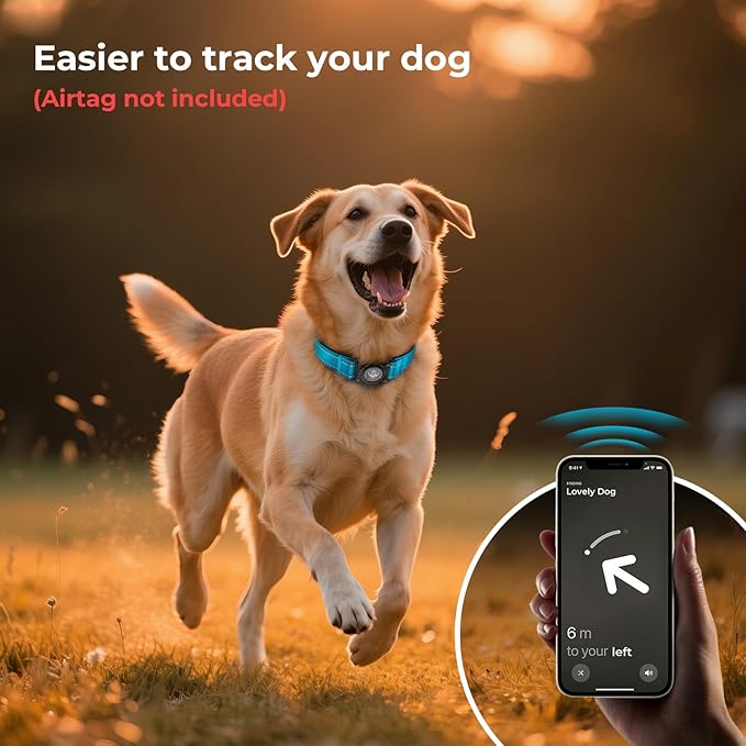 2025 Upgrade Airtag Dog Collar, Reflective Dog Collar with Airtag Holder, IP68 Waterproof| Metal Buckle| Ultra-Durable| Comfortable Padded, GPS Dog Collars for Medium Large Dogs (Blue,L)-Mewly Pet